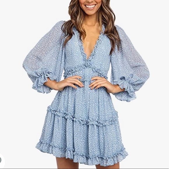 Pink Long Sleeve Ruffle Layer Swing Dress. - Picture 5 of 11